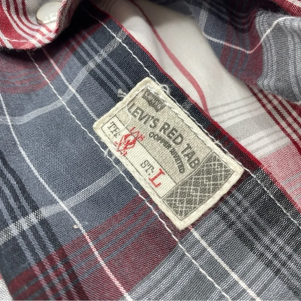 Levis Red Tab Mens Plaid Red Grey Button Pearl Snap Plaid Western Long Sleeve 3X